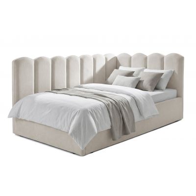 Pat Tapițat Princess de colț, cu somieră rabatabilă și ladă depozitare, 120X200 cm, Stânga, Crem - Outlet