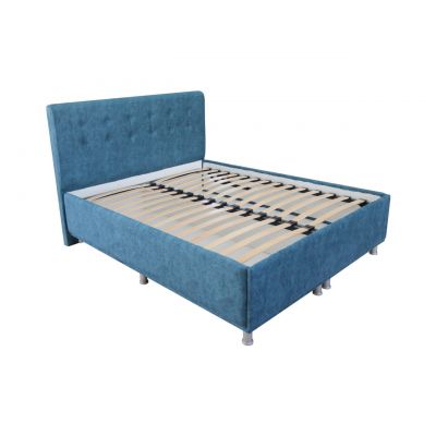 Pat tapitat 140 x 200 cm albastru cu somiera rabatabila