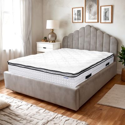 Pat tapitat cu lada de depozitare si cadru metalic, 140x200- Iris