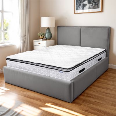 Pat tapitat cu lada de depozitare si cadru metalic, 180x200- Adele