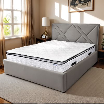 Pat tapitat cu lada de depozitare si cadru metalic, 90x200- Victoria