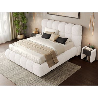 Pat Tapitat Espera tip bubble cu somiera fixa Alb - Rolf 4 160x200