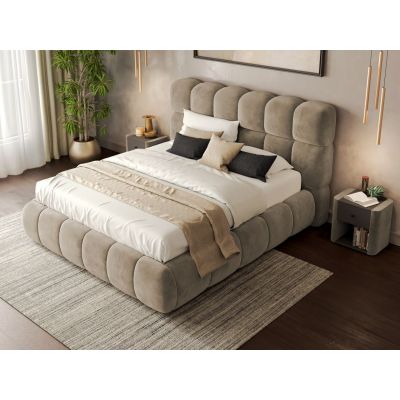 Pat Tapitat Espera tip bubble cu somiera fixa Bej - Velluto 3 140x200