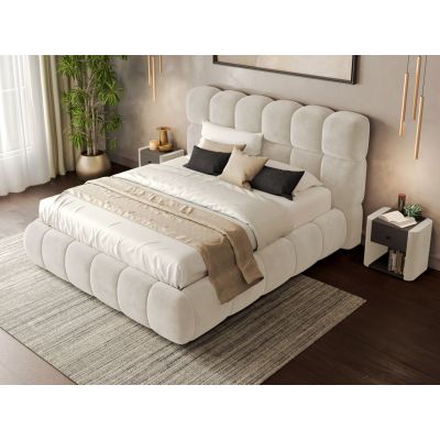 Pat Tapitat Espera tip bubble cu somiera fixa Crem - Velluto 2 160x200