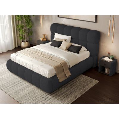 Pat Tapitat Espera tip bubble cu somiera fixa Gri inchis - Rolf 7 160x200