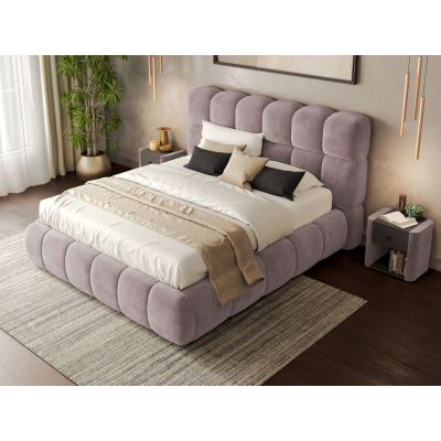 Pat Tapitat Espera tip bubble cu somiera fixa Roz - Velluto 14 140x200