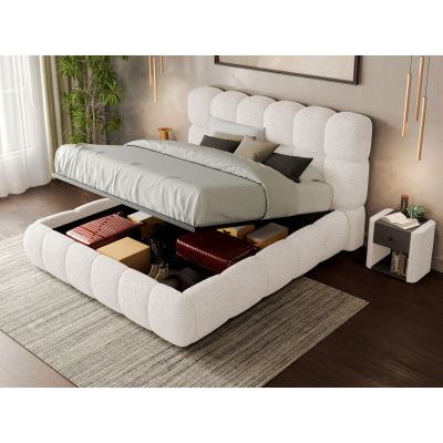 Pat Tapitat Espera tip bubble cu somiera rabatabila si lada de depozitare Alb - Rolf 4 140x200