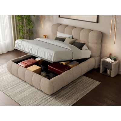 Pat Tapitat Espera tip bubble cu somiera rabatabila si lada de depozitare Bej - Rolf 2 160x200