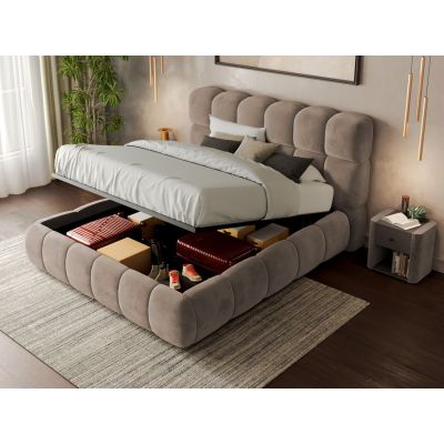 Pat Tapitat Espera tip bubble cu somiera rabatabila si lada de depozitare Cappuccino - Velluto 29 180x200