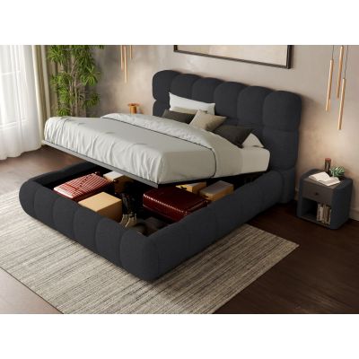 Pat Tapitat Espera tip bubble cu somiera rabatabila si lada de depozitare Gri inchis - Rolf 7 180x200