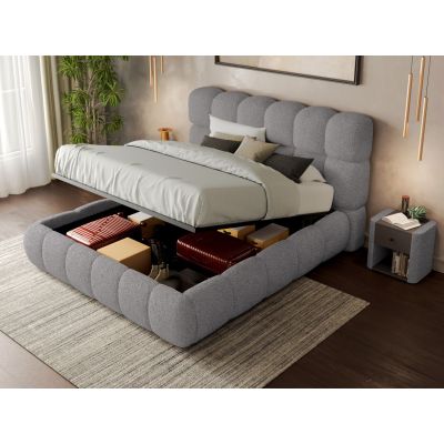 Pat Tapitat Espera tip bubble cu somiera rabatabila si lada de depozitare Gri - Rolf 6 180x200