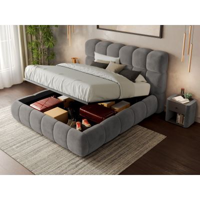 Pat Tapitat Espera tip bubble cu somiera rabatabila si lada de depozitare Gri - Velluto 16 180x200