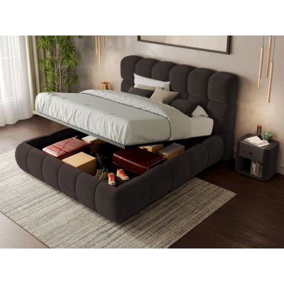 Pat Tapitat Espera tip bubble cu somiera rabatabila si lada de depozitare Maro - Velluto 6 140x200