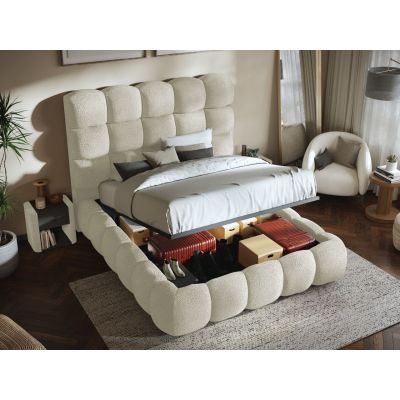 Pat Tapitat Lotus tip bubble cu somiera rabatabila si lada de depozitare Alb - Coral 15 160x200