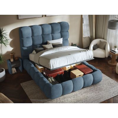 Pat Tapitat Lotus tip bubble cu somiera rabatabila si lada de depozitare Albastru - Coral 10 160x200