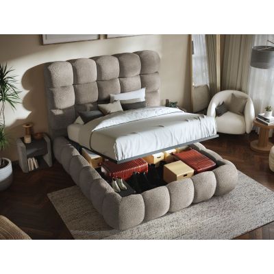 Pat Tapitat Lotus tip bubble cu somiera rabatabila si lada de depozitare Bej - Coral 50 160x200