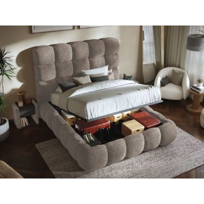 Pat Tapitat Lotus tip bubble cu somiera rabatabila si lada de depozitare Bej - Eden 4 160x200