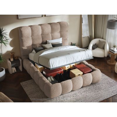 Pat Tapitat Lotus tip bubble cu somiera rabatabila si lada de depozitare Bej - Rolf 2 160x200