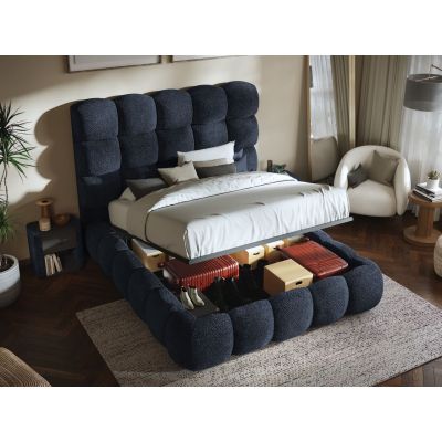 Pat Tapitat Lotus tip bubble cu somiera rabatabila si lada de depozitare Bleumarin - Eden 16 160x200