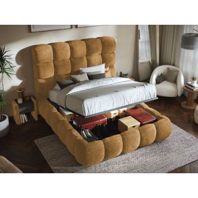 Pat Tapitat Lotus tip bubble cu somiera rabatabila si lada de depozitare Galben - Eden 11 160x200