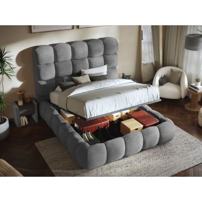 Pat Tapitat Lotus tip bubble cu somiera rabatabila si lada de depozitare Gri - Coral 75 160x200