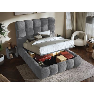 Pat Tapitat Lotus tip bubble cu somiera rabatabila si lada de depozitare Gri - Eden 18 160x200