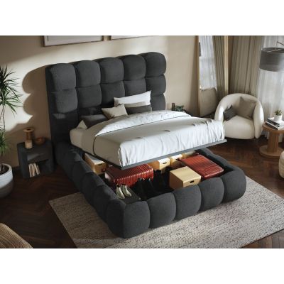 Pat Tapitat Lotus tip bubble cu somiera rabatabila si lada de depozitare Gri Inchis - Coral 80 160x200