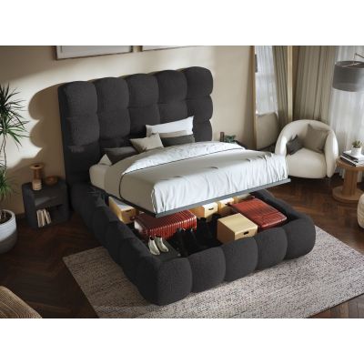 Pat Tapitat Lotus tip bubble cu somiera rabatabila si lada de depozitare Gri inchis - Rolf 7 160x200