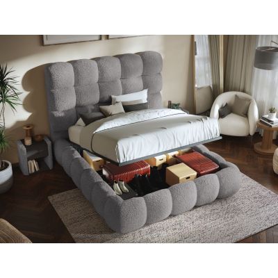 Pat Tapitat Lotus tip bubble cu somiera rabatabila si lada de depozitare Gri - Rolf 6 160x200