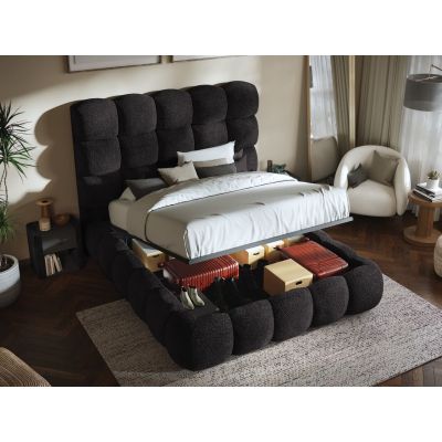 Pat Tapitat Lotus tip bubble cu somiera rabatabila si lada de depozitare Negru - Eden 21 160x200