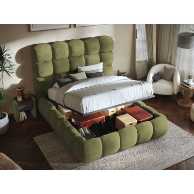 Pat Tapitat Lotus tip bubble cu somiera rabatabila si lada de depozitare Verde - Coral 25 160x200