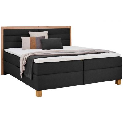 Pat Tip Boxspring Fără Arcuri, 180/200 cm, negru, stejar Artisan