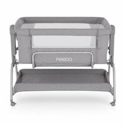 Patut co-sleeper, Feedo, Cu sistem de leganare, Inaltime adjustabila pana la 57-69 cm, sustine pana la 9 kg, 0 luni+ Gri