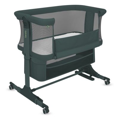 Patut co-sleeper, Lionelo, Jodie, Multifunctional, Reglabil in 6 pozitii pe inaltime, Saltea cu densitate T25, Functie de leganare, Cu plasa de tantari, Buzunar depozitare, Geanta transport, 84x48x70-80 cm, Verde inchis