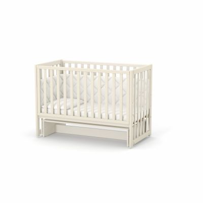 Patut din lemn masiv de fag LD13 pentru copii 0-4 ani, 120x60 cm, cu sina pentru dentitie, inaltimea saltelei reglabila si laterala detasabila, bej