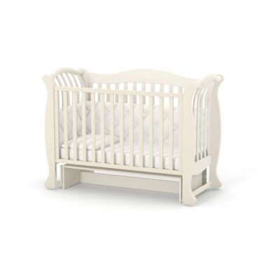 Patut din lemn masiv de fag LD19 pentru copii 0-4 ani, 120x60 cm, cu sina pentru dentitie, inaltimea saltelei reglabila si laterala detasabila, bej