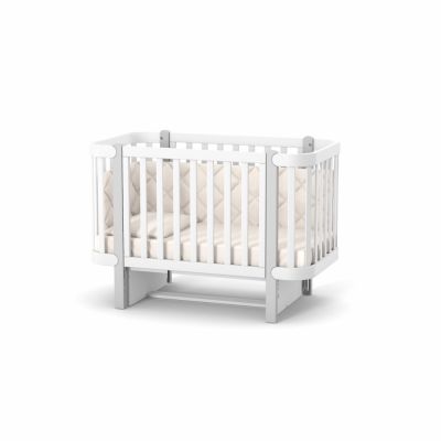 Patut din lemn masiv de fag LD5 Monaco pentru copii 0-4 ani, 120x60 cm, inaltimea saltelei reglabila in 4 nivele si laterala detasabila, alb-gri