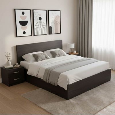 Set 3 buc. dormitor cadru pat si noptiere, Athos, Wenge, 170x206.5x96 cm