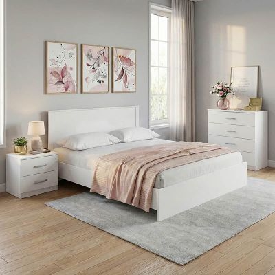 Set dormitor Athos, Set 4 piese, Pat, Alb, 160x200 cm
