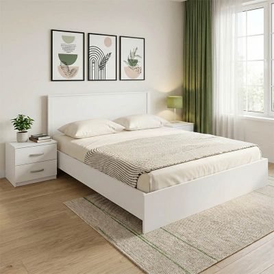 Set dormitor cu pat Athos, lemn/alb, pat, set 3 piese, 160x200 cm