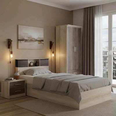 Set Dormitor cu Pat Olympus Castillo Toro, Lemn, 120x200 cm, Set 3 piese