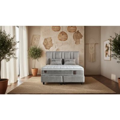 Set Pat+Saltea gratis Elysee, gri - 160/200 cm, cu somiera rabatabila si lada de depozitare