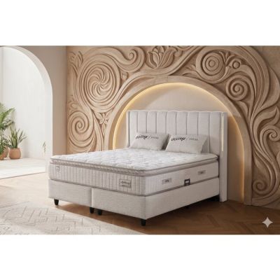 Set Pat+Saltea gratis Lightberry, crem - 160/200 cm, cu somiera rabatabila si lada de depozitare