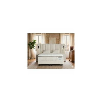 Set Pat+Saltea gratis Oligarch, crem - 140/200 cm, culoare personalizabila, cu somiera rabatabila si lada de depozitare