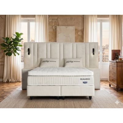 Set Pat+Saltea gratis Oligarch, crem - 160/200 cm, cu somiera rabatabila si lada de depozitare