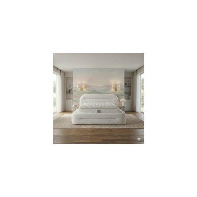 Set pat+ Saltea gratis Omega - 200x200 cm, bej, cu somiera raatabila si lada de depozitare
