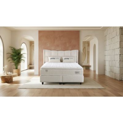 Set Pat+Saltea gratis Pandora, crem - 160/200 cm cu somiera rabatabila si lada de depozitare