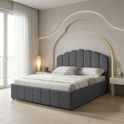 Cadru de pat cu somiera si depozitare telescopica, Tatiana, Antracit, 215x132x122 cm