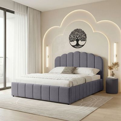 Cadru de pat cu spatiu de depozitare, Tatiana, Gri deschis, 215x132x122 cm