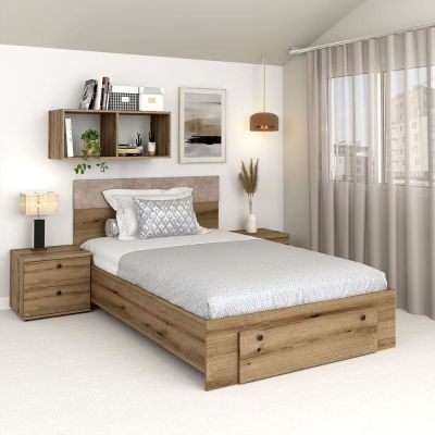 Pat AMBRO cu saltea, 120x200, sertar frontal, Stejar